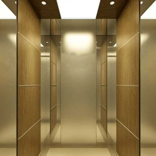 Warm wooden finish elevator cabin
