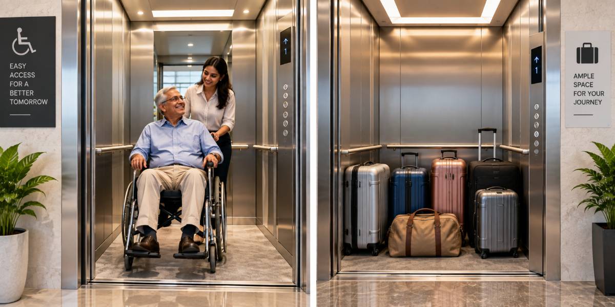 Elevator Cabin Dimensions for wheelchair and luggage space