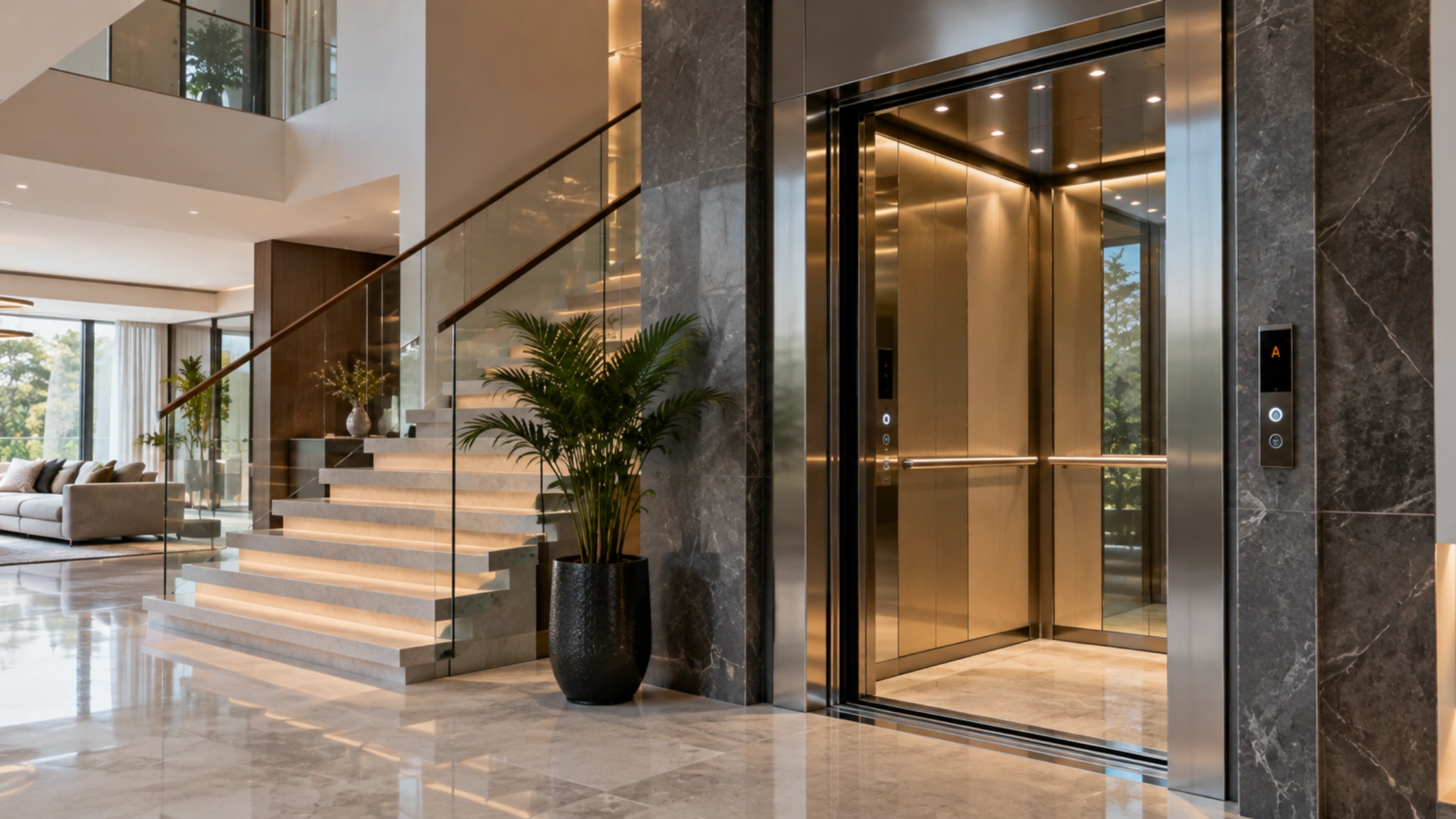 Luxury elevator in a modern villa interior