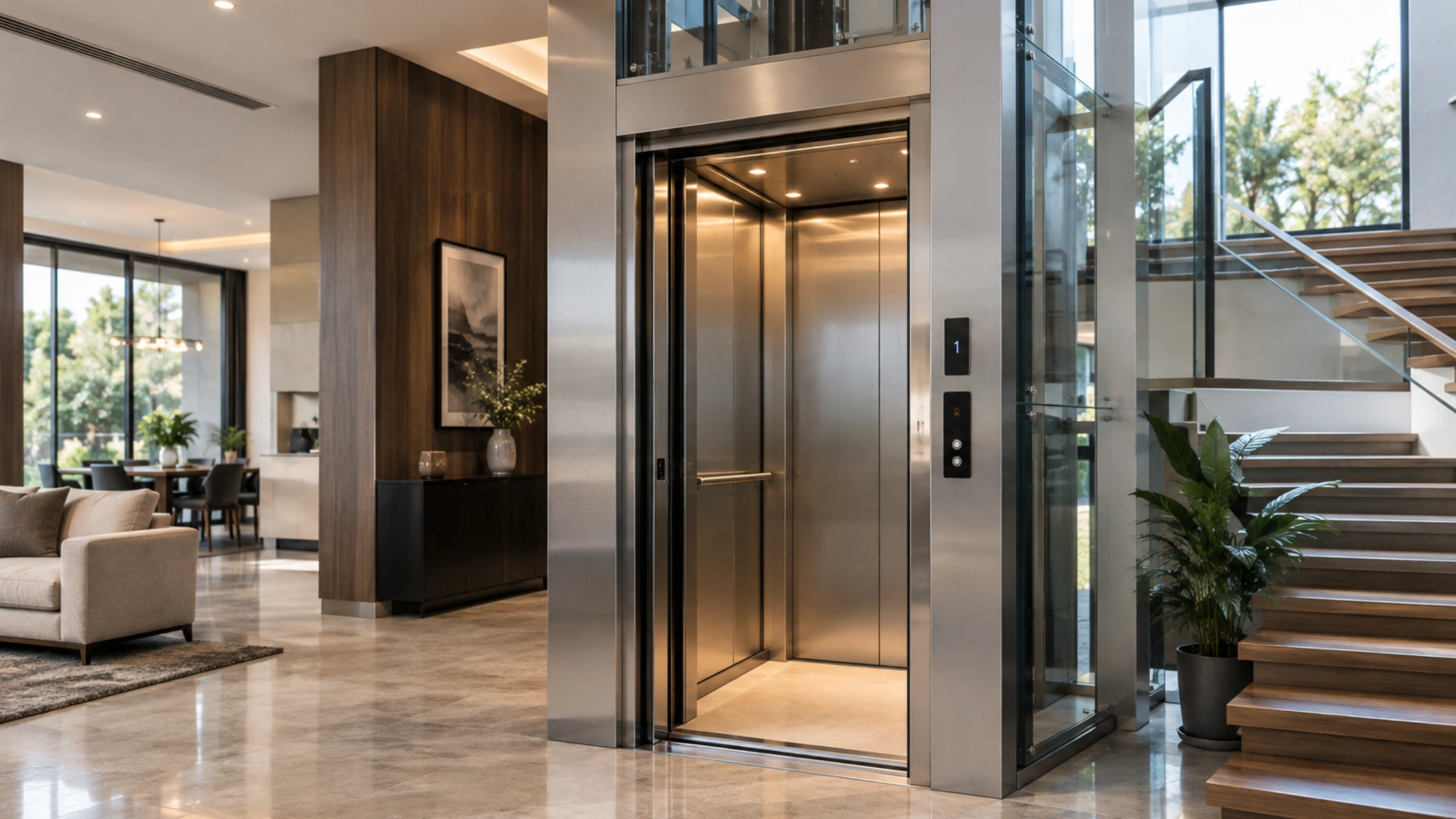 Modern home elevator in a luxury house interior