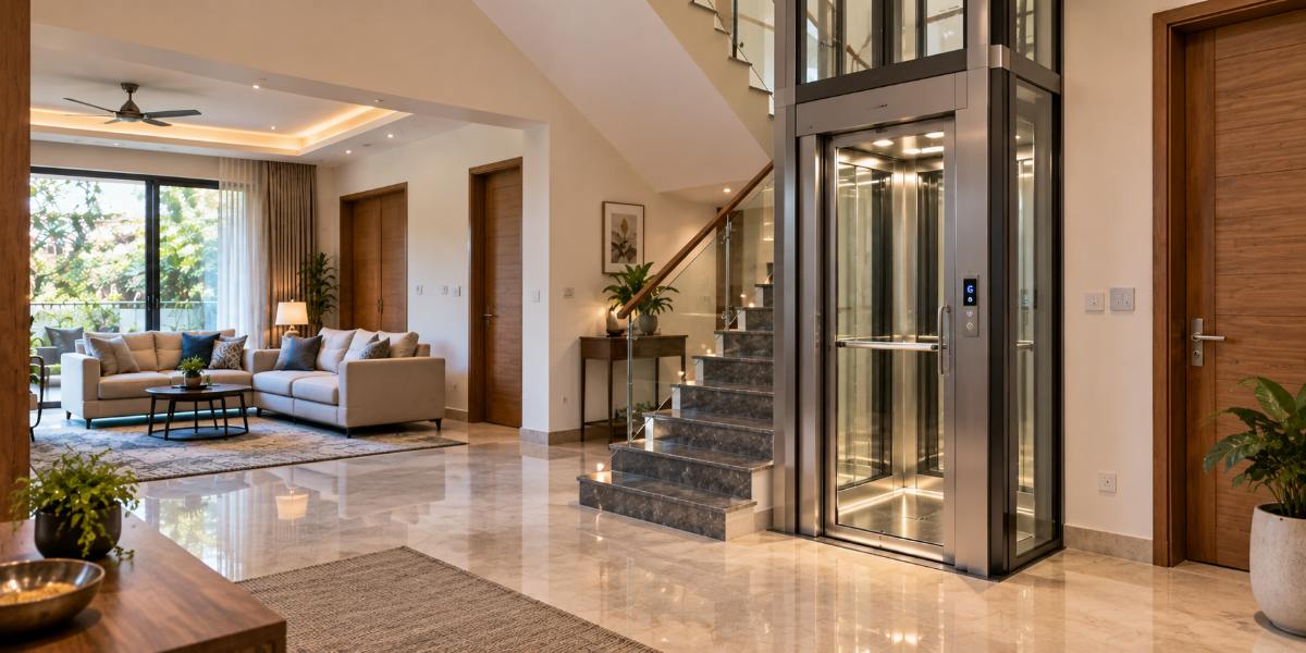 Contemporary home featuring Residential Elevator Installation beside a staircase